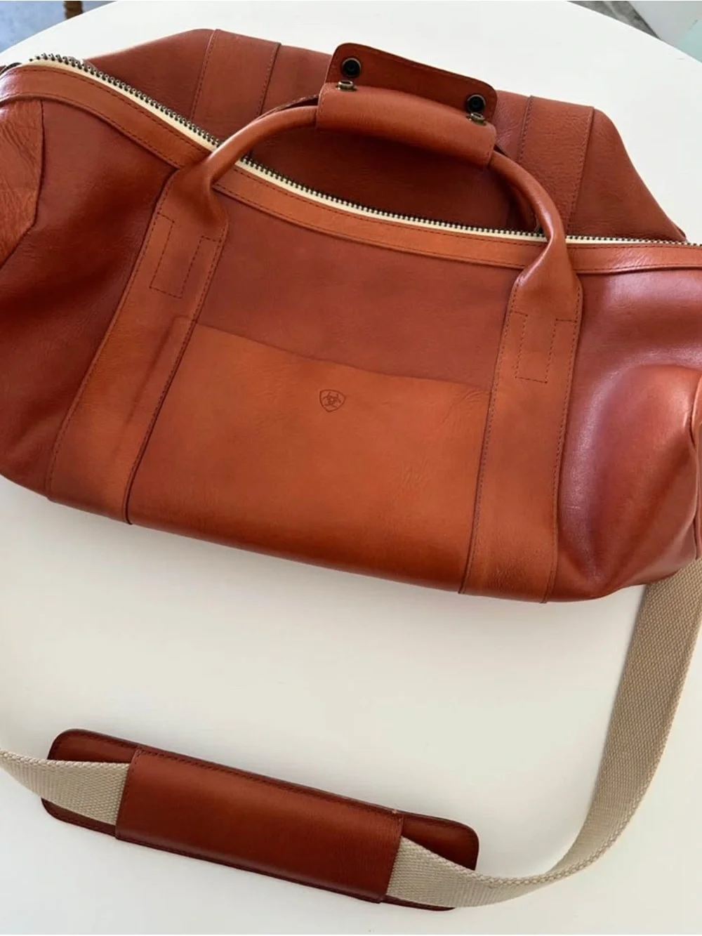 Ariat Genuine Leather Weekender Duffle Travel Bag – Cognac